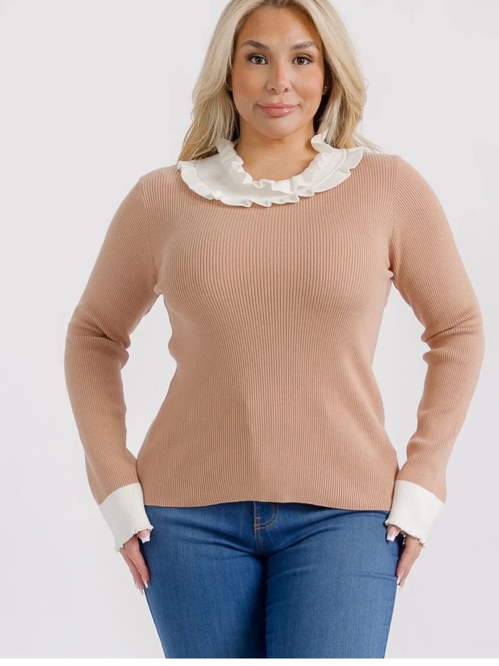🆕 Identity Ruffled Collar Long Sleeve Sweater - 1X NWT